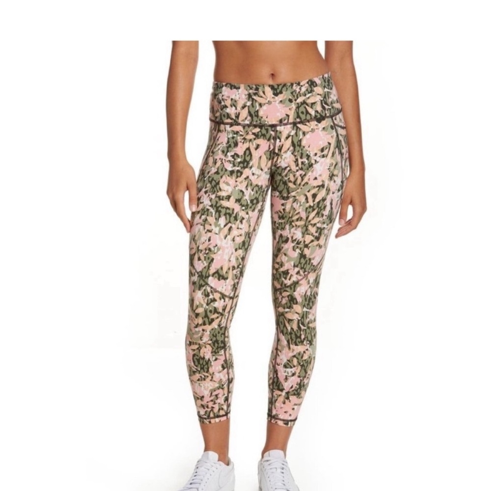 SWEATY BETTY • Women’s Power Pocket 7/8 Leggings Green/Pink Floral Print Size S